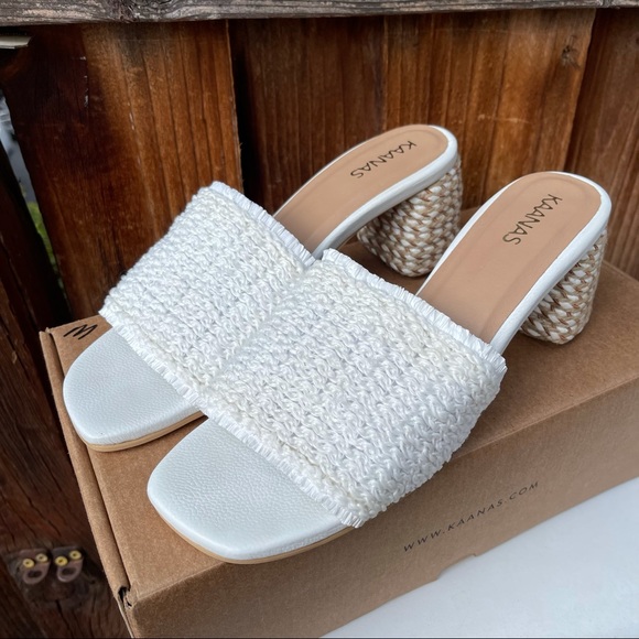 Kaanas Shoes - Kaanas Sumatra Sandal in White size 8 Natural Block Heel Braided Upper